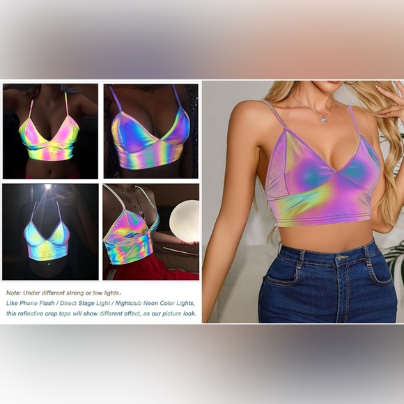 Giovacker Women's Reflective Crop Tops Festival Rave Outfits Girls Club Tank - Picture 6 of 12